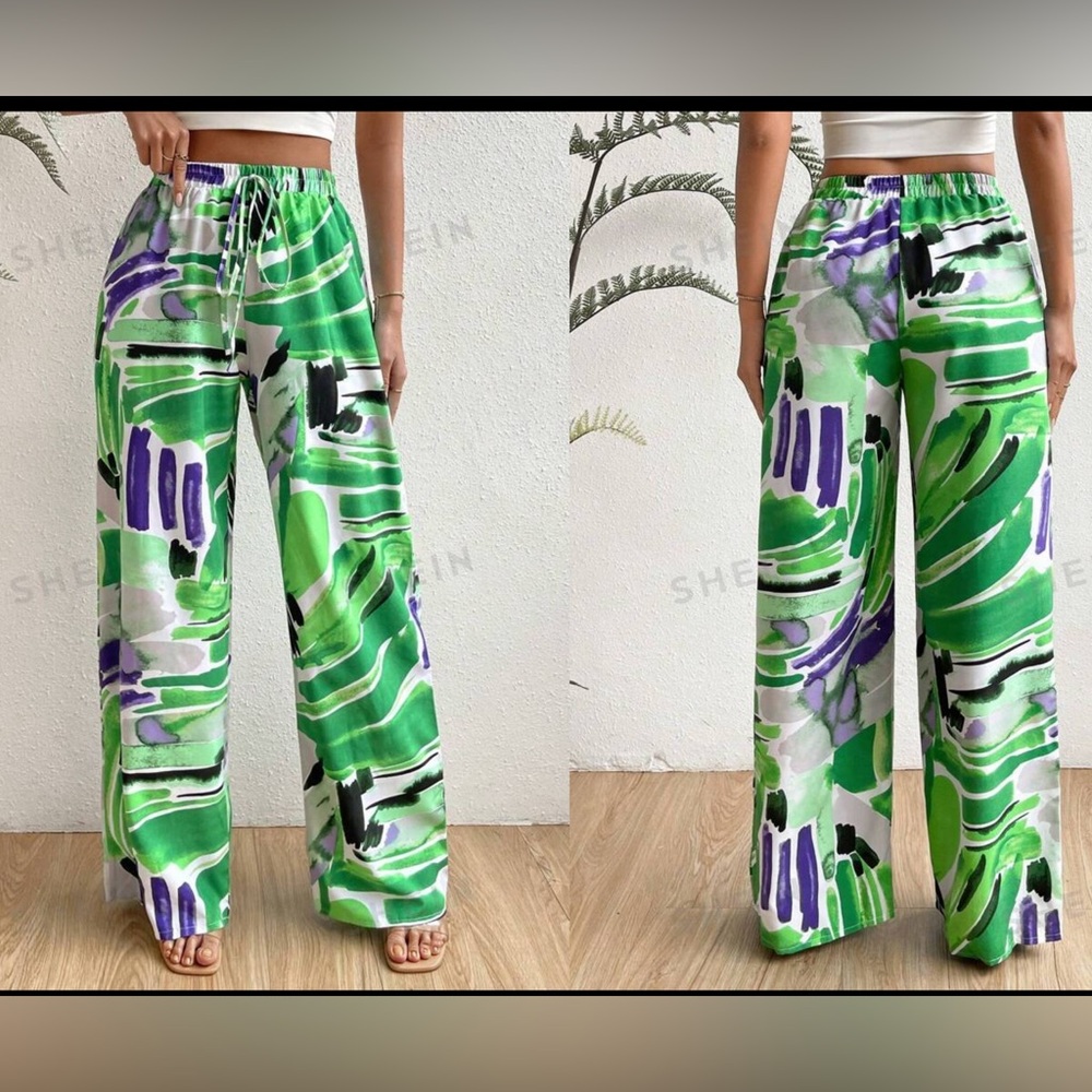 ❤️❤️ SHEIN VCAY Allover Print Knot Waist Wide Leg Pants❤️❤️size L